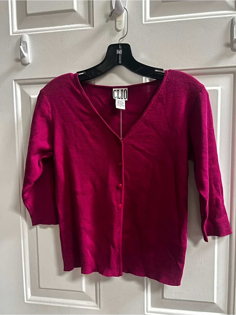 Y2K Clio Magenta Button-Front V-Neck 3/4 sleeves Cardigan Sz S